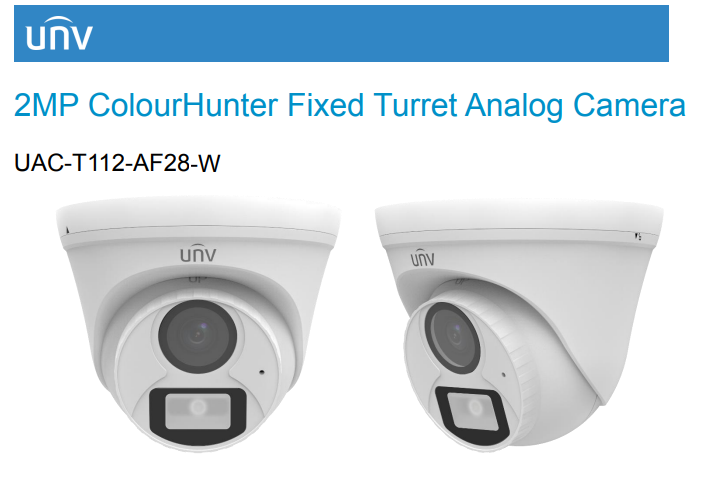 Uniview UAC-T112-AF28-W 2MP ColourHunter Fixed Dome Analog Camera