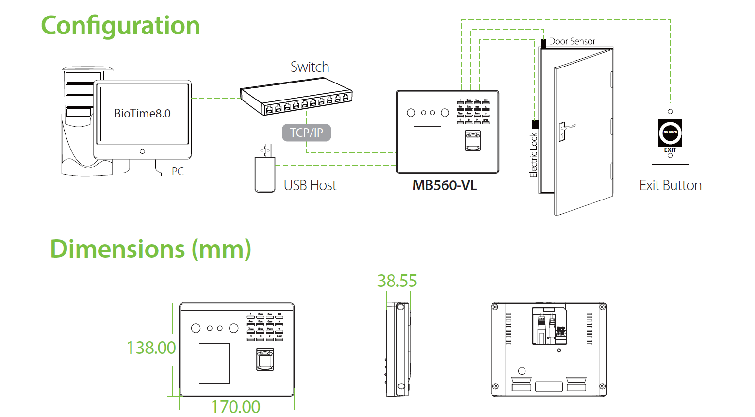 ZKTeco MB560-VL Multi-biometric Identification Access Control Terminal