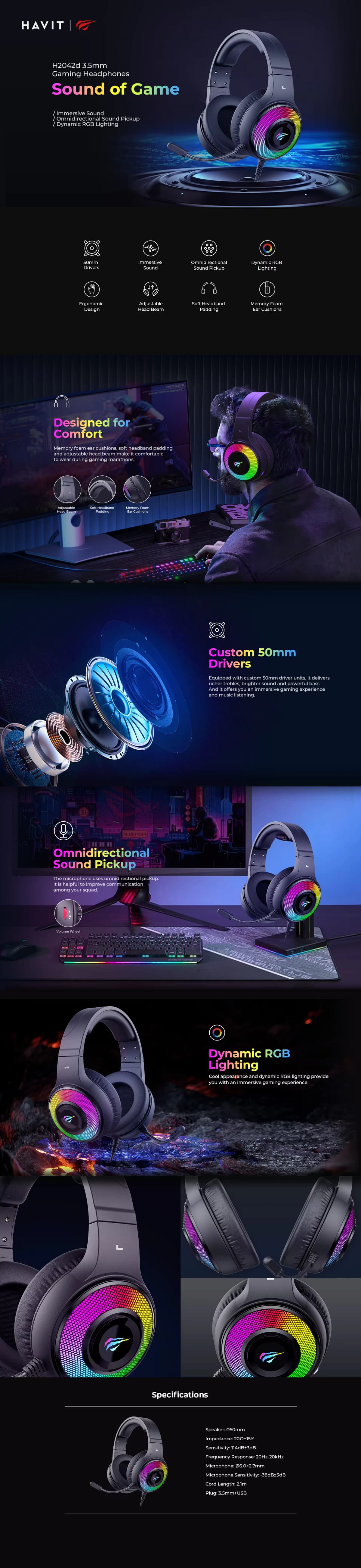 Havit Gamenote H2042d RGB Wired Gaming Headphone