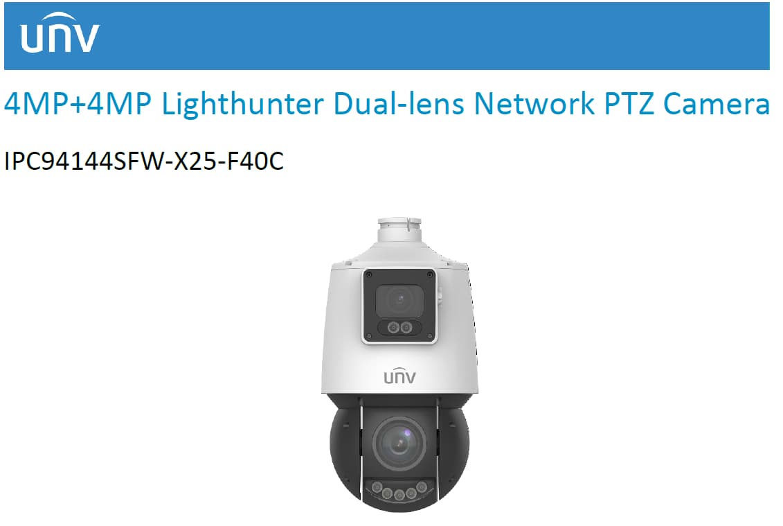 Uniview IPC94144SFW-X25-F40C 4MP+4MP Lighthunter Dual-lens Network PTZ ...