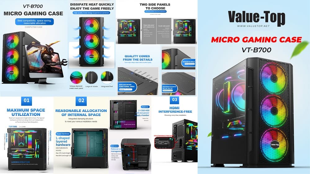 VALUE-TOP VT-B700 MICRO ATX GAMING CASE WITH ONE SIDE TEMPERED GLASS