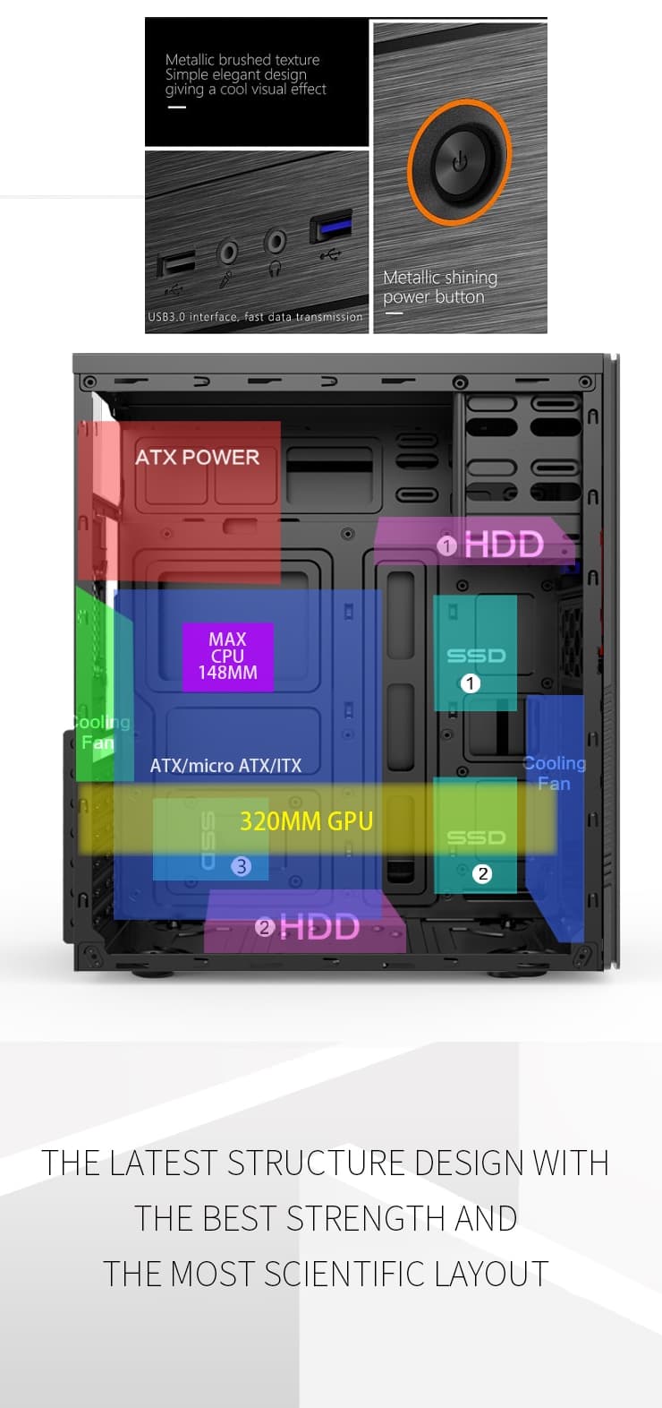 VALUE-TOP VT-E180 ATX CASING WITH S200A PSU, 1xUSB3.0 & 1xUSB2.0