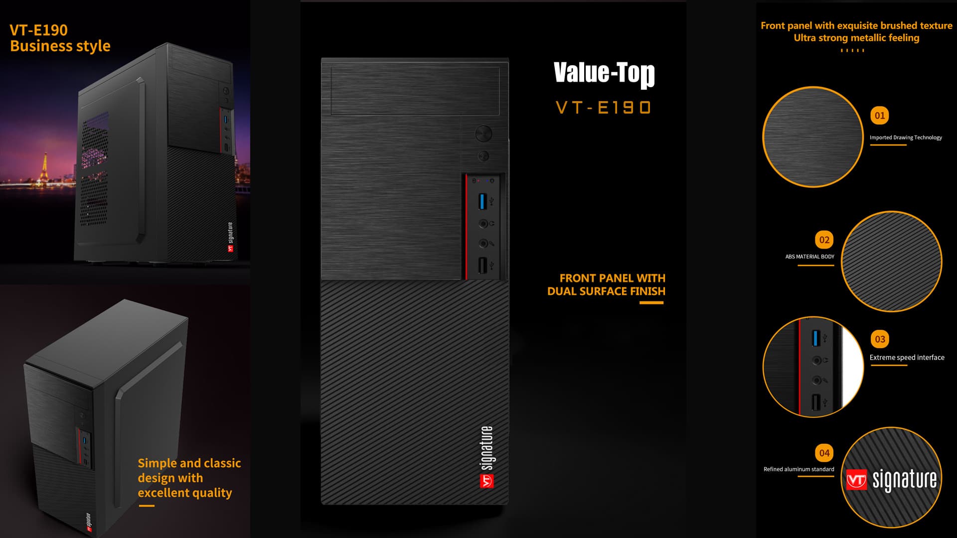 VALUE-TOP VT-E190 ATX CASING WITH S200A PSU, 1xUSB3.0 & 1xUSB2.0