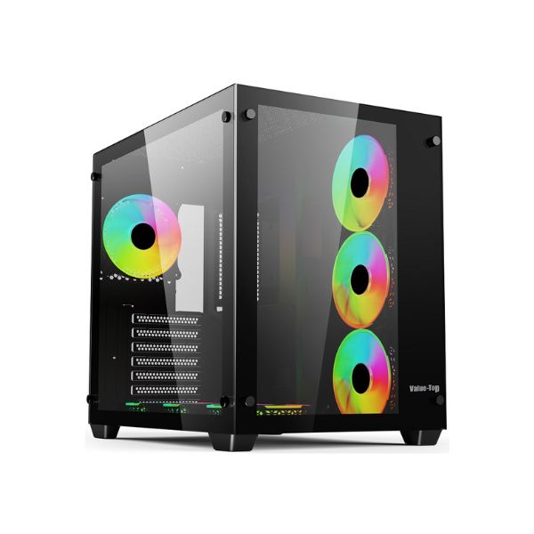 VALUE-TOP VT-V3 DUAL-CHAMBER ATX GAMING CASING W/1xUSB3.0, 2xUSD2.0, HD AUDIO, FRONT & LEFT SIDE TEMPERED GLASS